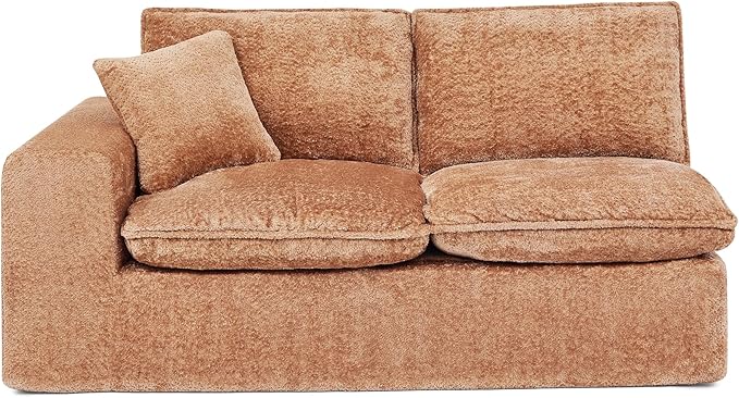 L-Shaped Boneless Modular Sectional Cloud Couches 7 Seat Modular Boucle Floor Foam Boneless Sofa Couch with Ottomans Headrest Pillows and Removable Cushions
