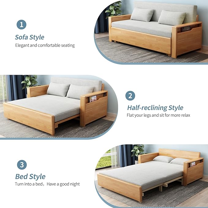 70.8Queen Convertible Sofa SleeperGrey cushion Sectional Sleeper Sofa with Reversible ChaiseSolid wood Sofa Bed 3 in 1 Pull Out Couch Bed for Living RoomApartmentBedroomand Office with Storage |