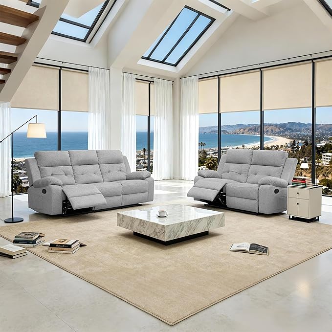 Reclining Love Seat Recliner Sofa Living Room Furniture Set Sofa and Loveseat Sets for Living Room RV(3 Seat+Loveseat Grey)
