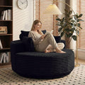 55 Oversized Round Single Swivel Indoor Chair Cozy Corduroy Upholstered Circle Round Sofa Deep Seat Round Swivel Chair for Living Room Bedroom &amp Reading No Assembly Required Black