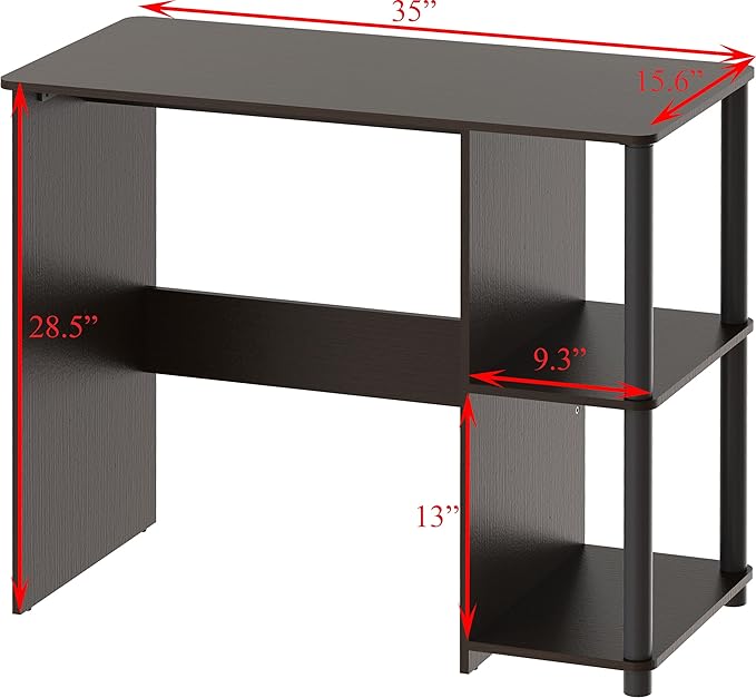 SHW 35-Inch Home Office Cyrus Desk with Open Storage Shelves Espresso