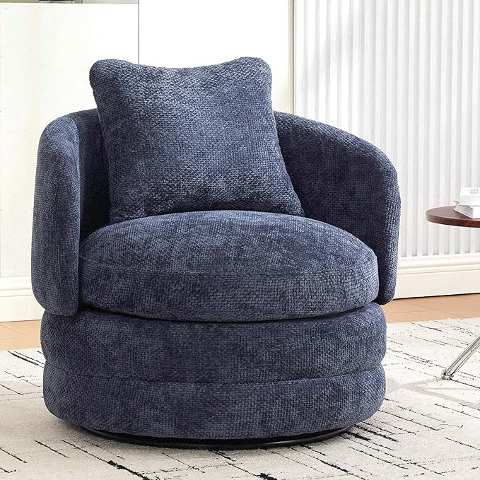 Beige Swivel Accent Chairs for Living Room Round Swivel Barrel Chair with Comfy Pillow &amp Curved Backrest Small Upholstered Armchair for Small Spaces Bedroom Office (Blue)