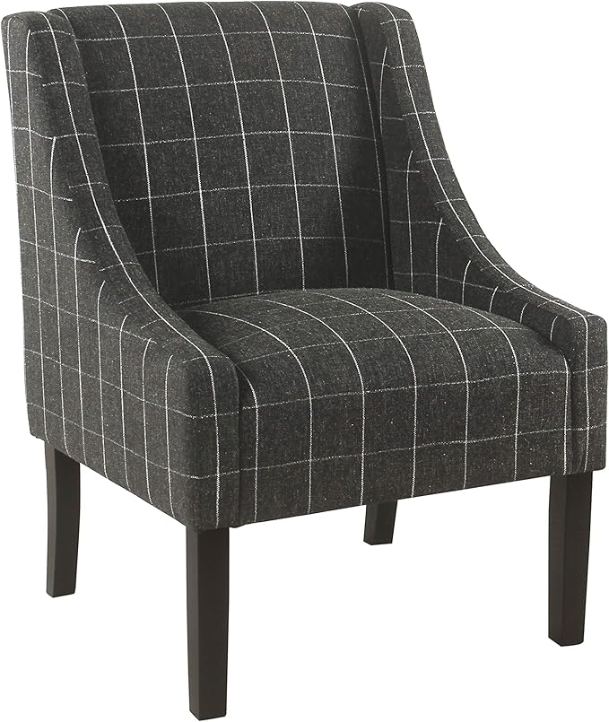 Homepop Home Decor | Upholstered Classic Swoop Arm Accent Chair | Accent Chairs for Living Room &amp Bedroom | Decorative Home Furniture Black Windowpane