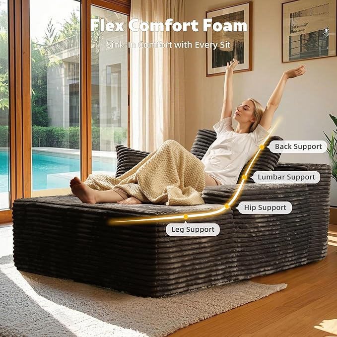 67x48 Oversized Chaise Lounge Chair Indoor Upholstered Sofa Bed with Plush Faux Fur Sleeper Couch Reading Chair Fluffy Cloud Sofa for Living Room Plush Gray
