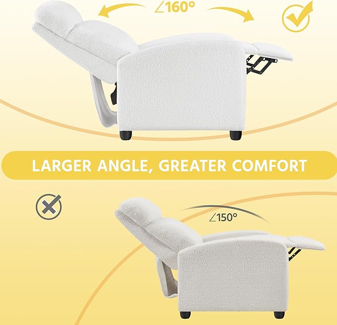 Yaheetech 2-Seat Boucle Pushback Recliner Chair Living Room Chair with Thick Seat Cushion and Backrest Reclining Chair for Living Room White