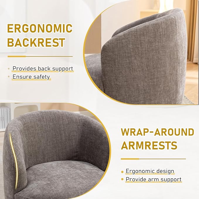 Swivel Accent Chair360 Degree Chenille Small Swivel Barrel ChairUpholstered Comfy Arm ChairModern Round Swivel Bucket ChairSingle Sofa Chair for Living RoomBedroomNursery(Grey)