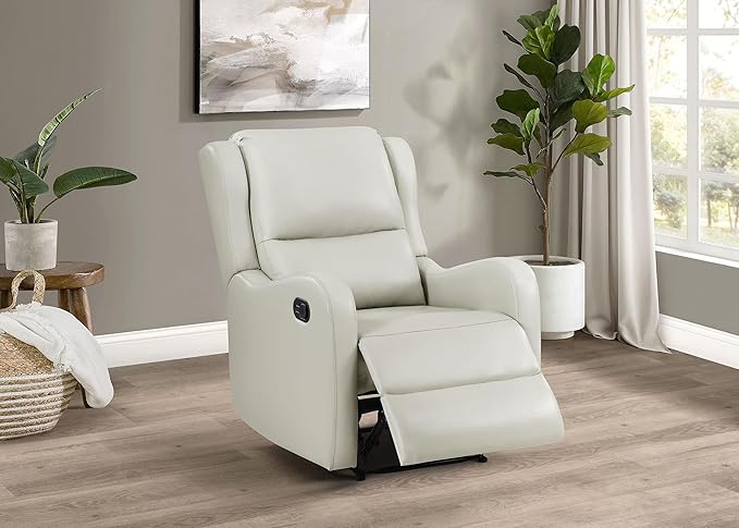 Coaster Home Furnishings - Kelsey - Leatherette Upholstered Swivel Glider Recliner Chair - Manual Recline Lever English Arms Plush Foam Cushions - Living Room - 30-Inch - Ivory - 609373