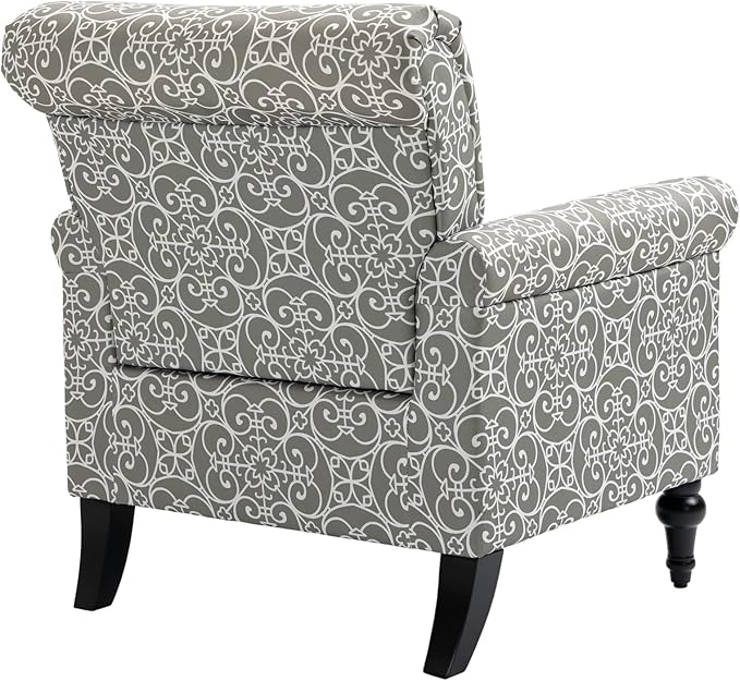 Mid-Century Modern Accent Chair Linen Armchair w/Tufted Back/Wood Legs Upholstered Lounge Arm Chair Single Sofa for Living Room Bedroom Grey