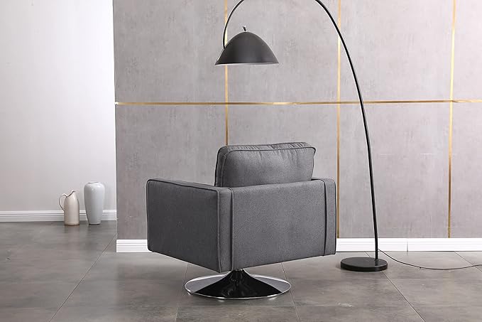 Modern Linen Swivel Accent Chair Comfy Armchair with 360 Degree Swiveling for Living Room Bedroom Reading Room Home OfficeDark Grey