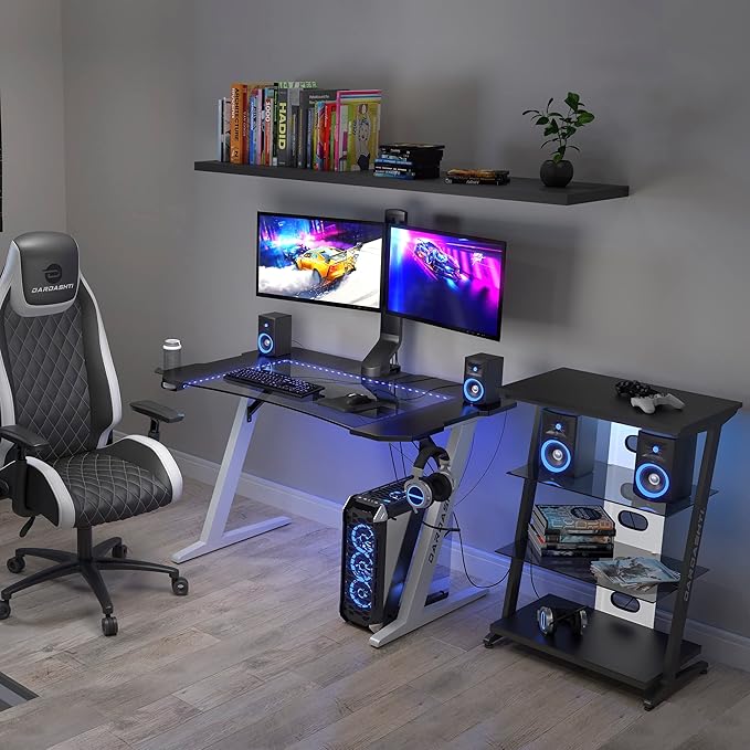 Dardashti Gaming Desk PC Computer Desk Home Office Desk Gaming Table Z Shaped Gamer Workstation with Cup Holder and Headphone Hook Z1-21 Arctic White