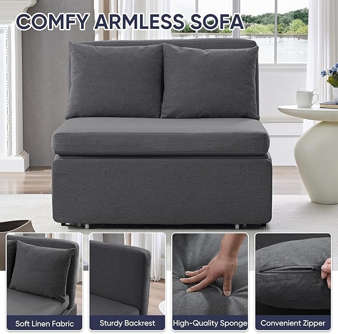 ijuicy 3 in 1 Twin Sleeper Sofa with Pullout Bed Linen Pull Out Sofa Bed Convertible Loveseat Couch Beds with Pillows and Tri-fold Mattress for Small Space Apartment Dark Grey