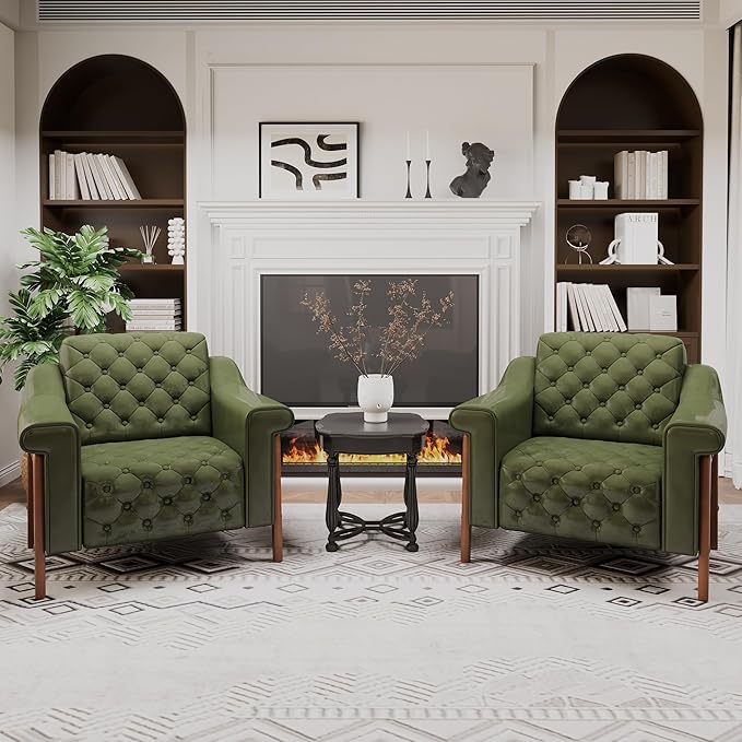 EJUNQ Cozy Accent ChairPU Leather Modern Living Room ChairsMid-Century Office Reading ChairSingle SofaArmchair for Bedroom Apartment Waiting Room(Green)