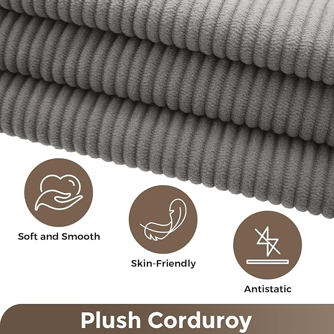 L Shaped Modular Sofa Bed with Cylindrical Pillow &amp Reversible Chaise Corduroy Folding Convertible Floor Sofa Couch Bed with Fixed-Shape Frame &amp Storage Pocket for Living Room Grey