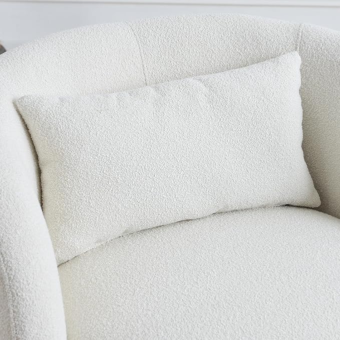 KINWELL 34 Wide Sherpa Swivel Barrel Chair No Assembly Round Boucle Upholstered Accent Chair Armchair Single Sofa Chair with Toss Pillow for Living Room and Bedroom Beige