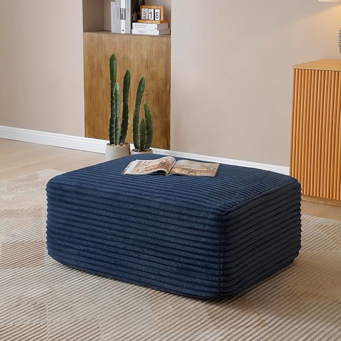 KEIKI 3 Seater Corduroy Boneless Modular Sectional Couch Sofa with Oversized Chaise Lounge Ottoman &amp Back Cushions Deep Seat Modern L-Shape Cloud Compressed Sofa Couches for Living Room Bedroom