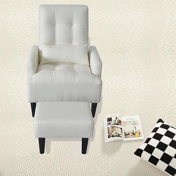 Redde Boo Modern Design Living Room Cream White Recliner Soft Cozy Sofa Chair with Ottoman