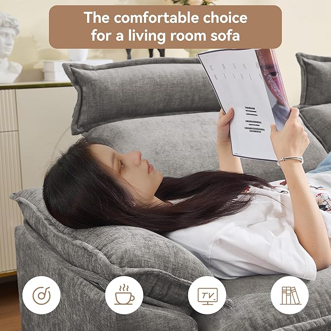 72'' Cloud Modern Loveseat Couch with Detachable Headrest Modular Sectional Sofa Couch Deep Love Seat Oversized 2 Seater Chenille Comfy Sofa with Armrests for Living Room Light Grey