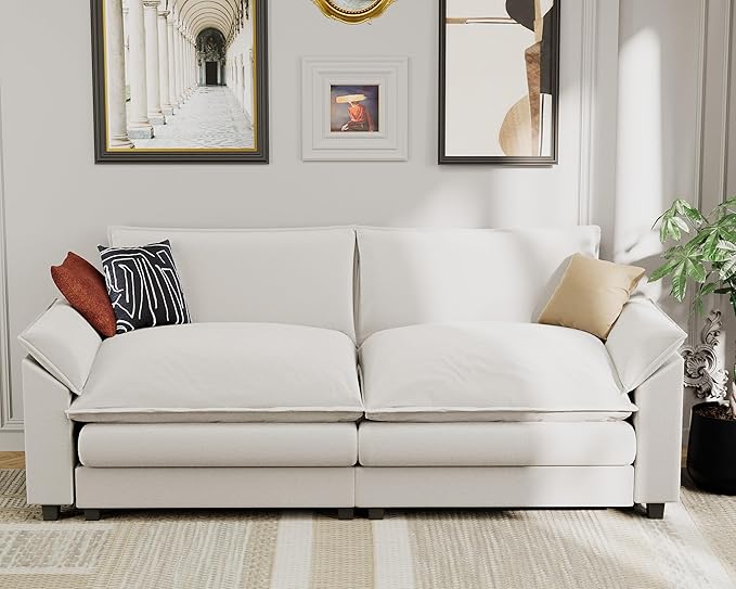 JUMMICO 79” Sectional Sofa Modern Deep Couch Loveseat Chenille Fabric Modular Sofa Sleeper Comfy for Living Room/Bedroom/Apartment (White Loveseat Sofa)