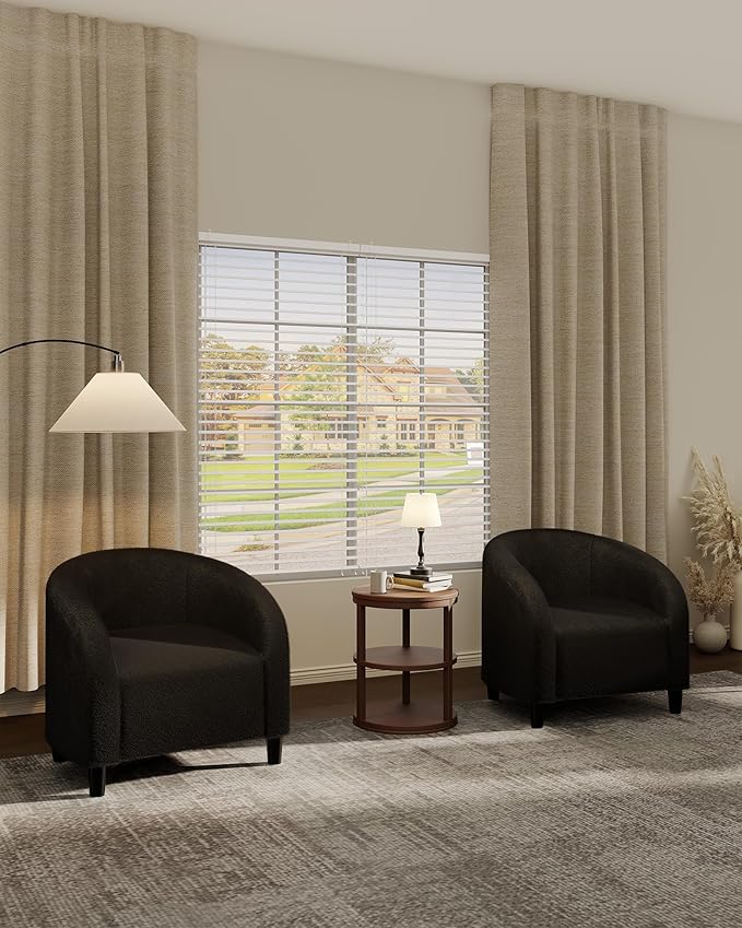 GarveeHome Accent Chair Living Room Chairs Barrel Boucle Chairs Comfy Armchairs for Bedroom Reading Room Reception Chairs(Black)