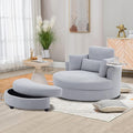 51'' Accent Swivel Barrel Chair with Storage OttomanModern Oversize Round Swivel Leisure Arm Chair with TrayPillowCorduroy Fabric for Living RoomHotelClub Lounge Grey