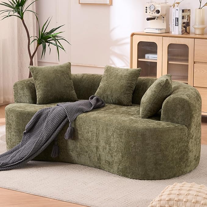 80 Curved Loveseat for Small Spaces Green Curved Couches for Living room Compression Sofa in a Box with 3 Pillows Small Couch for Bedroom with Wide Armrest &amp Memory Foam No Assembly Required