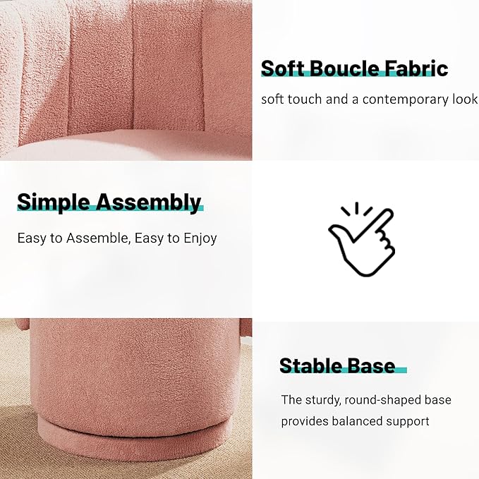 JOYBASE Swivel Accent Chair with Storage Set of 2 Swivel Barrel Accent Chair - Upholstered Boucle Fabric - for Bedroom Nursery Makeup Living Room (Pink)