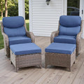Rilyson Outdoor Patio Furniture Set - Weather Resistant WickerHigh Back6 inch Cushions4 Piece Patio Furniture Set with Swivel Rocker Chairs and Ottomans for Deck Porch YardBrown/Blue