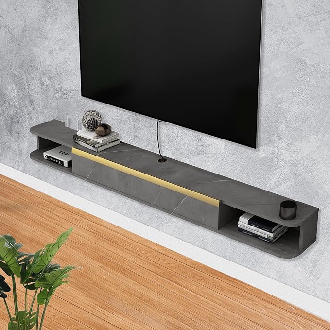 Floating TV Stand 95'' Wall Mounted Entertainment Center TV Media Console Floating Shelves with Door Floating TV Cabinet Large Storage TV Bench for Living Room (Dark Grey 94.49IN)