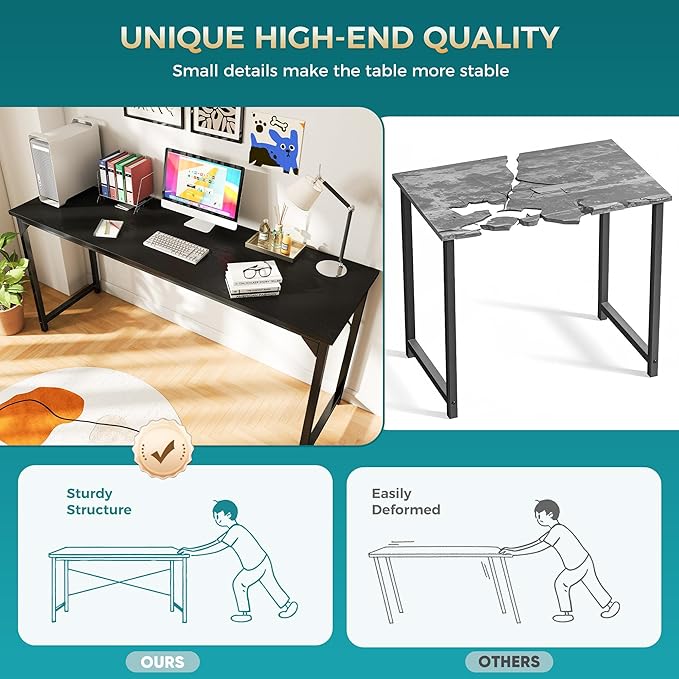 NEWBULIG Computer Desk for Bedroom 63 Inch Home Office Desks for Small Spaces Writing Gaming Work Study Table Black