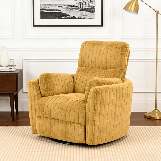 leovanni Power Swivel Rocker Recliner Chair USB Ports Electric Nursing Reclining Chairs Chenille Upholstered Nursery Glider Rocking Chair with 2 Pillows for Bedroom Living Room Yellow