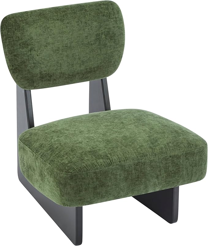 Accent Chairs Set of 2 Mid-Century Modern Chair with Polyester Upholstery Wood Base with Walnut Finish Minimalist and Stylish Accent Seating for Living Room Bedroom Balcony (Black+Green)