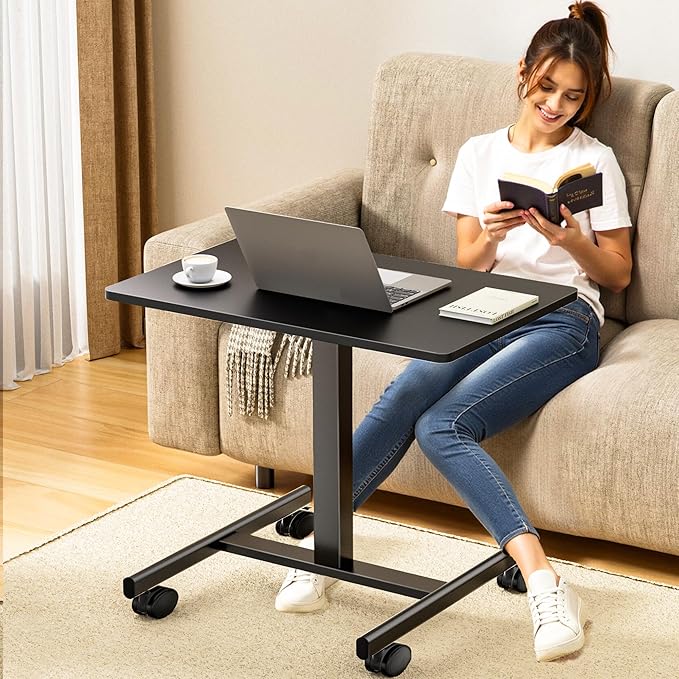 Mobile Laptop Standing Desk Adjustable Height Small Mobile Desk Workstation with Wheels Portable Rolling Computer Desk Cart for Home Office Classroom (Black)