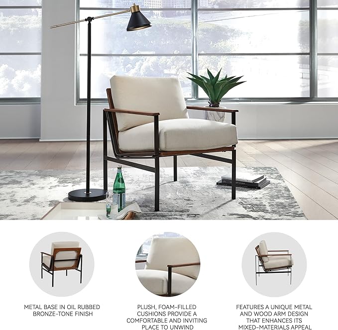 Signature Design by Ashley Tilden Mid-Century Modern Accent Chair Ivory &amp Black