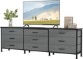 DUMOS TV Stands for Living Room Furniture with 9 Fabric Drawers Long Entertainment Center Up to 75 Inch TV Media Console Table with Storage for Bedroom Adjustable Feet Grey.