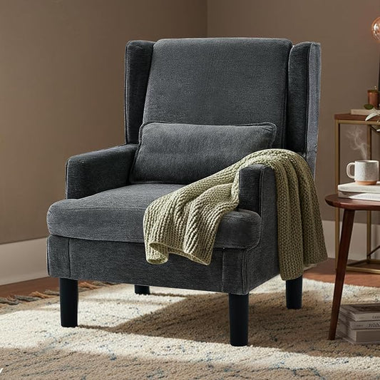 Modern Accent Chair for Living Room Chairs Oversized Reading Chair Accent Chairs for Living Room Sofa Chair with High Back and Wood Legs Upholstered Armchair Comfy Chair for Bedroom(Dark Green)