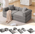 Convertible Modular Couch Sofa Bed 4 in 1 Sleeper Floor Sofa with Folding Mattress Corduroy Fold Out Boneless Couch Bed with 2 Pillows Comfy Foldable Lounge for Living Room Bedroom Grey