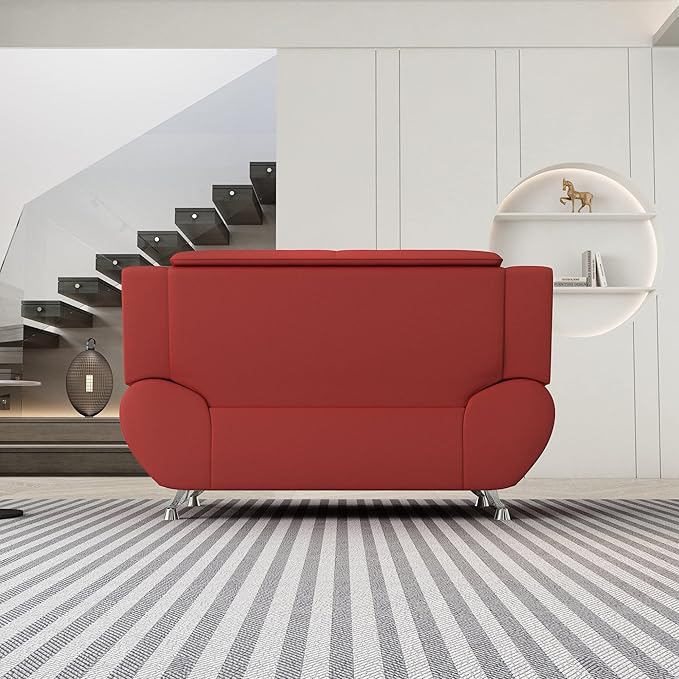 Michael Modern Faux Leather Upholstered Stainless Steel Legs Living Room Loveseat Persian Red