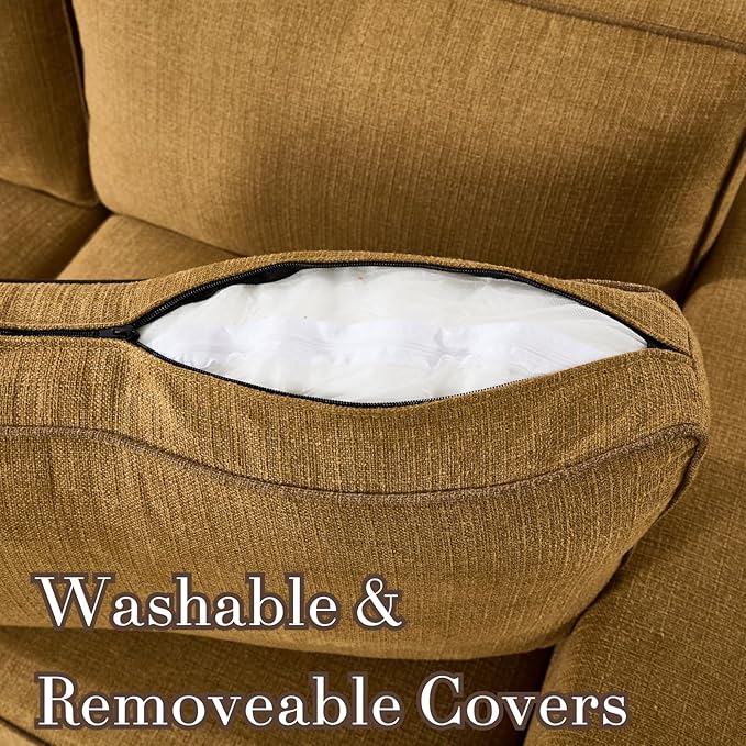 3 Seats Modular Sectional Sofa Couch 98 Modern Yellow Linen Fabric Cloud Couches with Skirts &amp Washable Cover Oversized Upholstered Accent Sofa Couch with Deep Seat &amp Pillow for Living Room