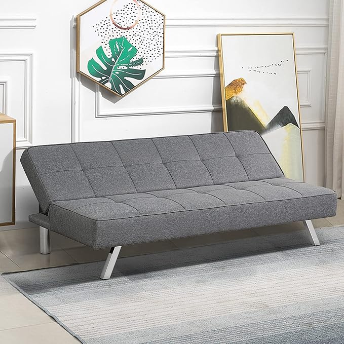 Giantex 3-Seat Convertible Sofa Bed Sofa Bed w/ 3 Adjustable Angles Line Fabric &amp High-Density Sponge Durable Wood Frame &ampSturdy Stainless-Steel Feet Suitable for Living Room Bedroom