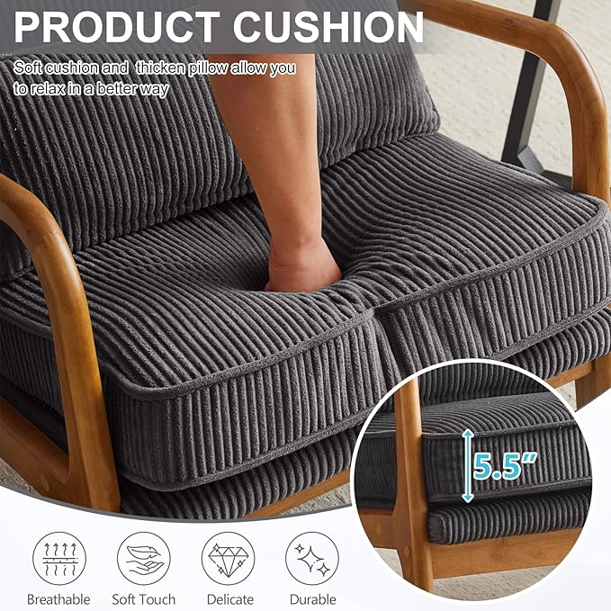 Karl home Mid-Century Modern Accent Chair Living Room Chairs with Pillow Corduroy Upholstered Lounge Armchair with Solid Wood Frame &amp Soft Cushion for Bedroom Reading Room Dark Gray