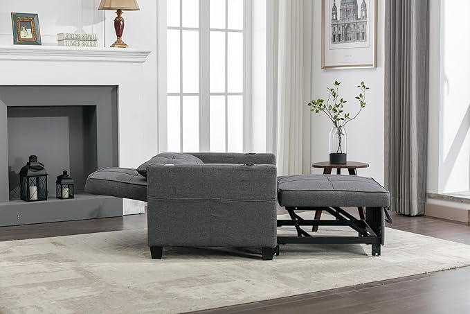 Futon Chair Bed Convertible Sleeper Chair3-in-1 Lazy Chair with USB PortsPull Out Chair Sleeper for Living Room Office Apartment (Linen Dark Grey)
