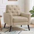 Accent Chair for Living Room Mid Century Modern Reading Chair Upholstered Armchair with Tufted Back &amp Wood Legs Single Sofa Side Chair for Bedroom Small Room Office Apartment Light Brown