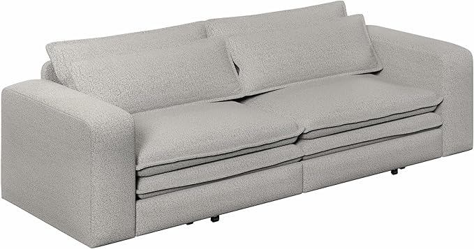 KEIKI 93 King Size Sleeper Sofa Bed 3 in 1 Convertible Sleeper Sofa Pull Out Sofa Bed 3 Seat Teddy Couch with 2 Lumbar Pillows for Living Room Apartment Office Studies Light Grey