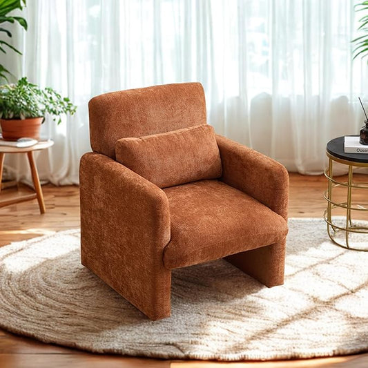 GDFStudio 30 Modern Accent Chair Upgrade Leisure Boucle Upholstered Armchair with Straight Arms and Waist Pillow Comfy Single Sofa Chair for Living Room Bedroom Office Apartment Orange