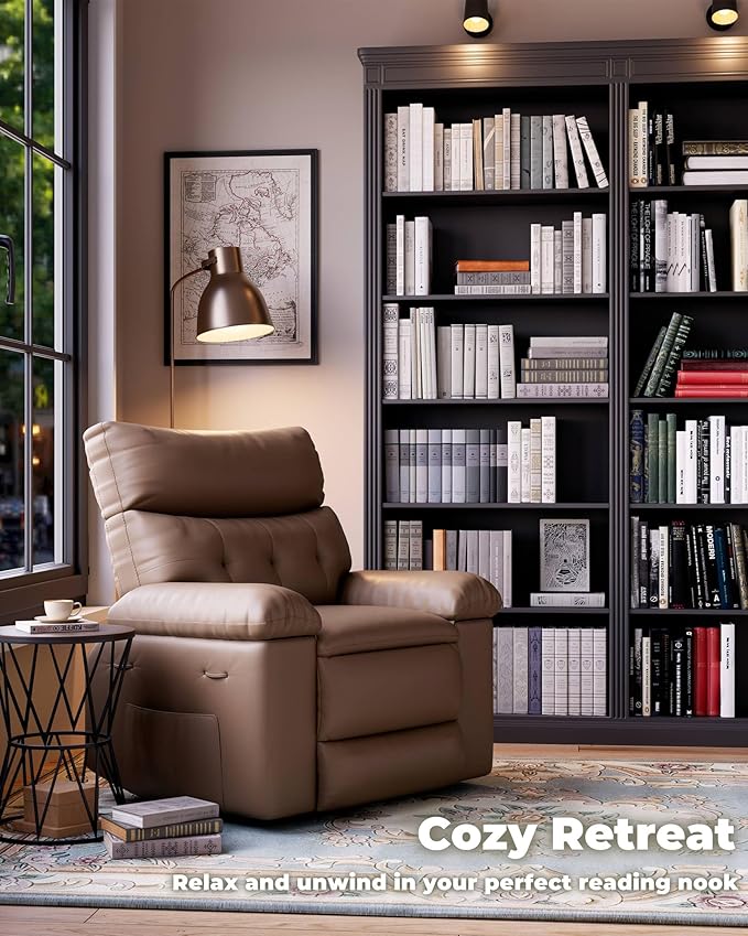 Garvee Oversized Recliner Chair Living Room Recliner Adjustable Backrest &amp Footrest 1.5X Sponge Filling with Massage &amp Heat - Khaki