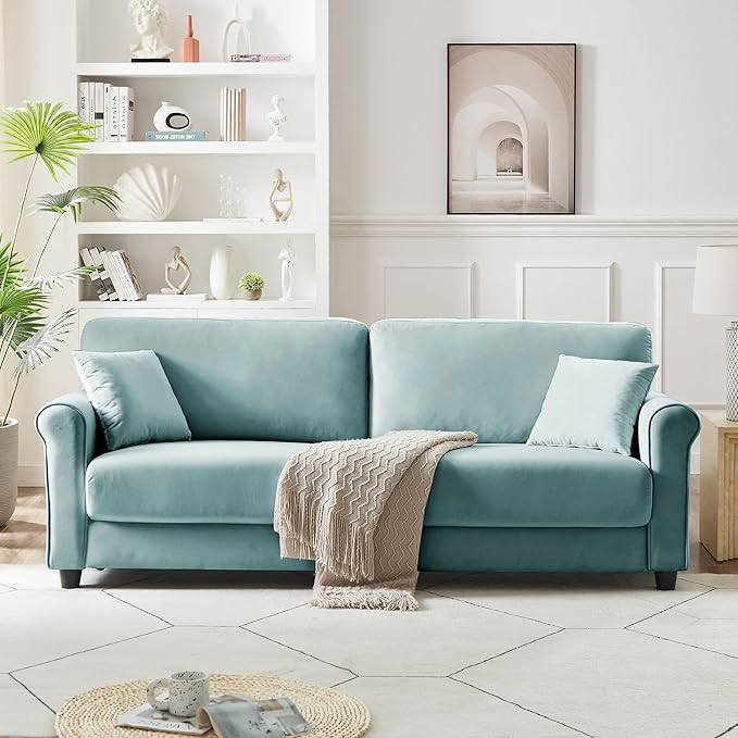 83 Sofa CouchSmall Modern LoveseatLove Seat with 2 SeaterVelvet Loveseat SofaSmall Couch for Living RoomBedroomOffice (Light-Blue)