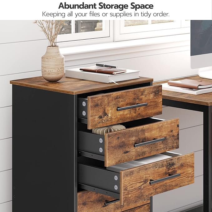 HOOBRO 7-Drawer File Cabinet Wooden Office Cabinet with Drawers Mobile Storage Filing Drawer for Home Office Study Easy Assembly Rustic Brown and Black BF07WJ01