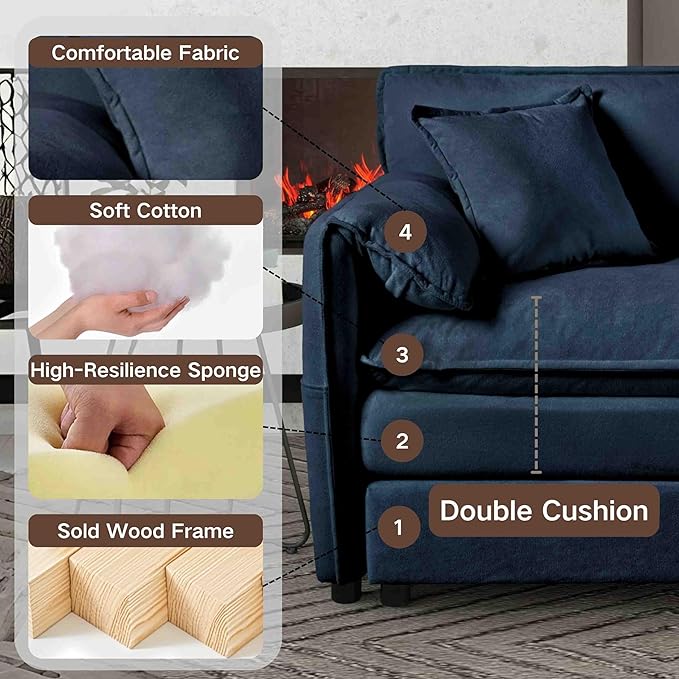 Modular Oversized Sofa Chair - 41.73 Chenille Upholstered Armchair w/Removable Pillow &amp Storage Pockets Heavy Duty 800lbs Capacity DIY Sectional for Living Room &amp Apartment (Blue)