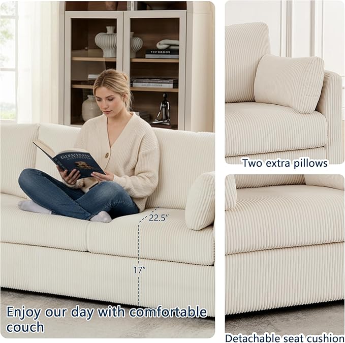 Accent Chair Set of 2 Living Room Chairs in Corduroy FabricReading Chair Sofa couches for Apartment Bedroom and Small Spaces. (Beige 2 Chairs)