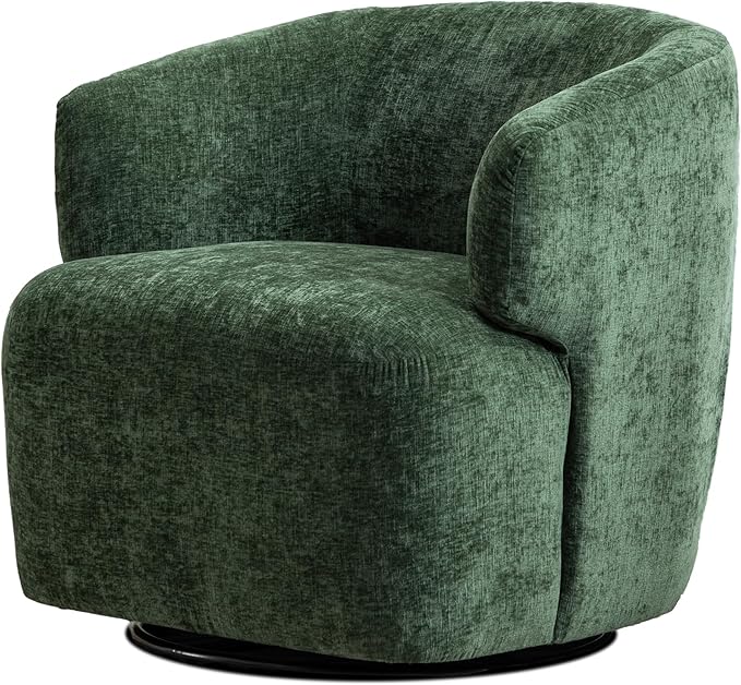 Swivel Accent Chair Chenille Barrel Chair for Living Room Cozy Round Boucle Arm Chair Metal Base for Club Nursery Bedroom Green
